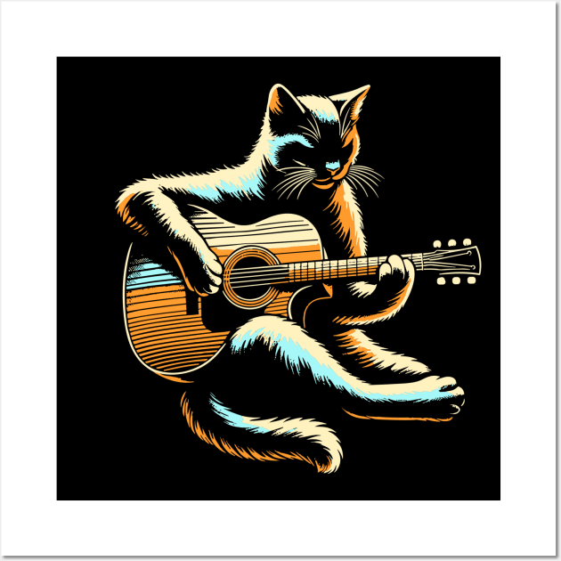 Cat Playing Acoustic Guitar Player Guitarist Funny Cat Lover Wall Art by rhazi mode plagget